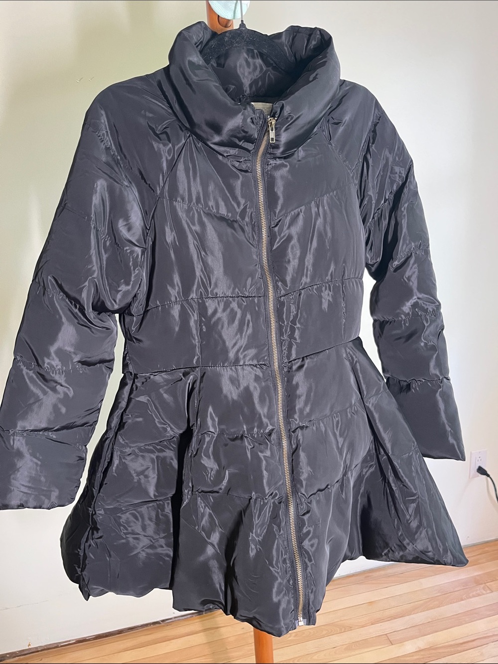 Helmut Lang Black Flared Hem Puffer Jacket